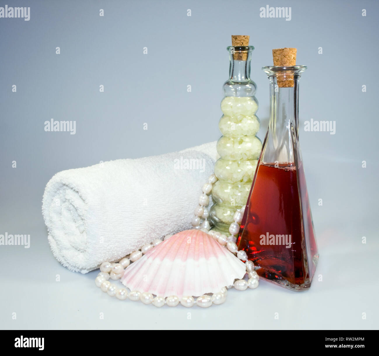 Bath ans spa acessories in red and white Stock Photo