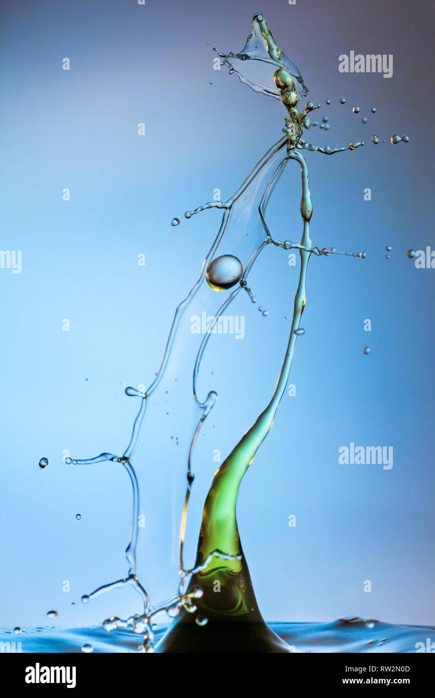 Extreme close-up image of splash, drop collision with abstract look Stock Photo