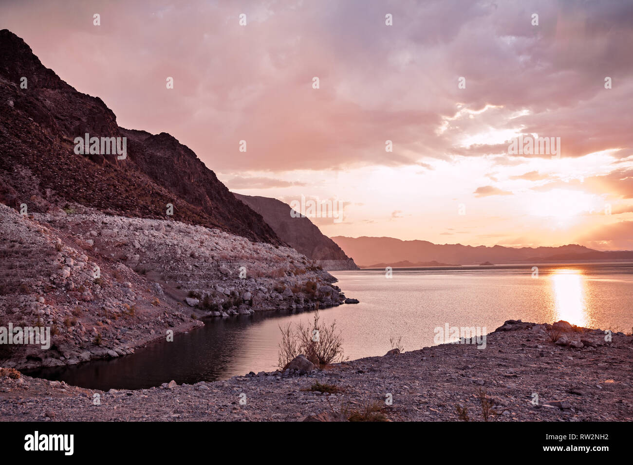 Scenic Sunset At Lake Mead In Nevada, USA Stock Photo