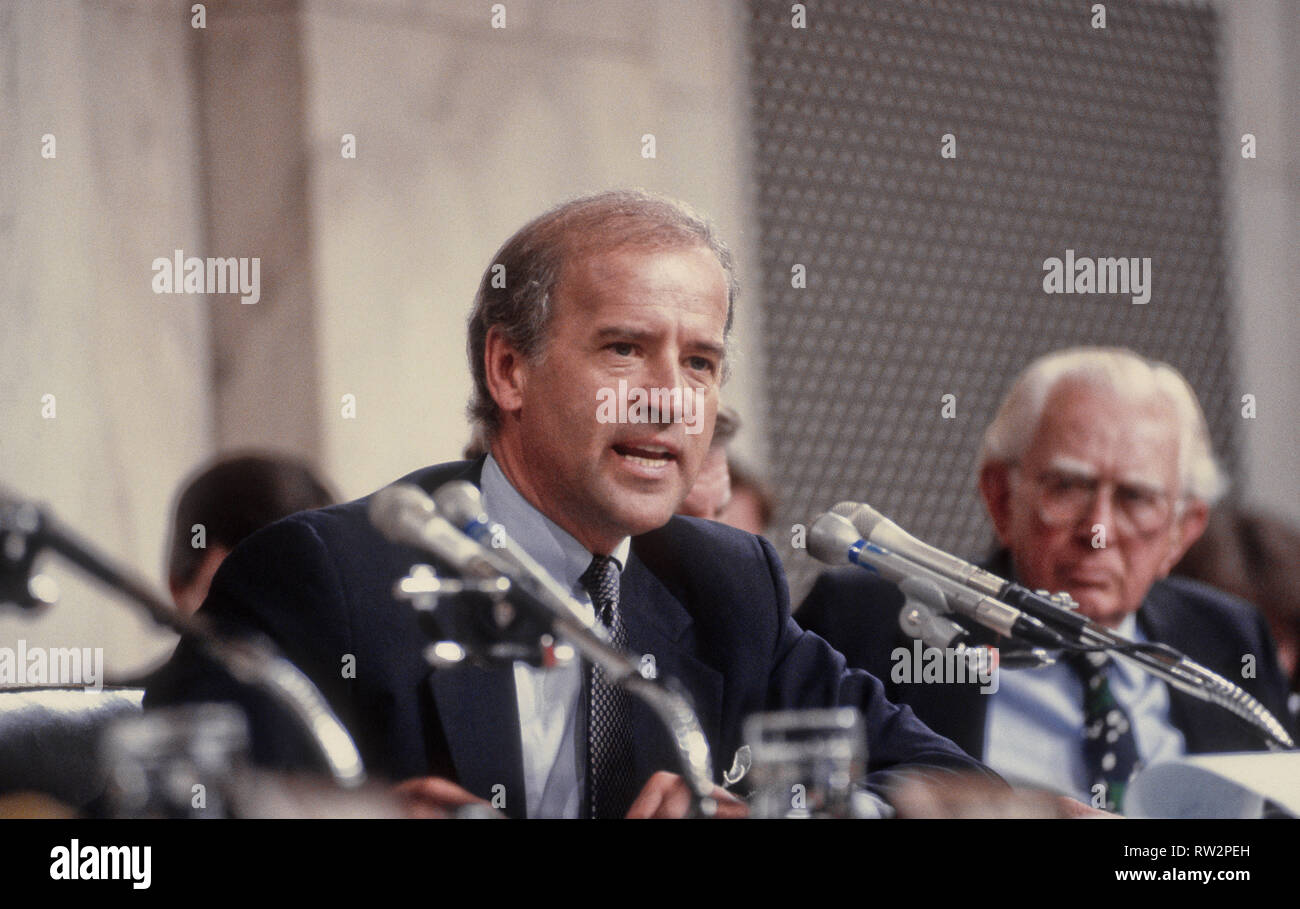 Washington, DC, USA, October, 1991 Senator Joe Biden as chairman of the Senate Judiciary committee during the Robert Bork confirmation hearings Credit: Mark Reinstein / MediaPunch Stock Photo