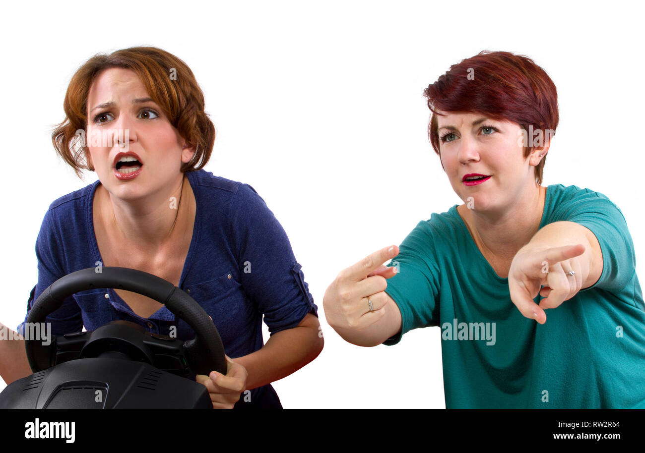 annoying female passenger by being a "backseat driver Stock Photo Alamy