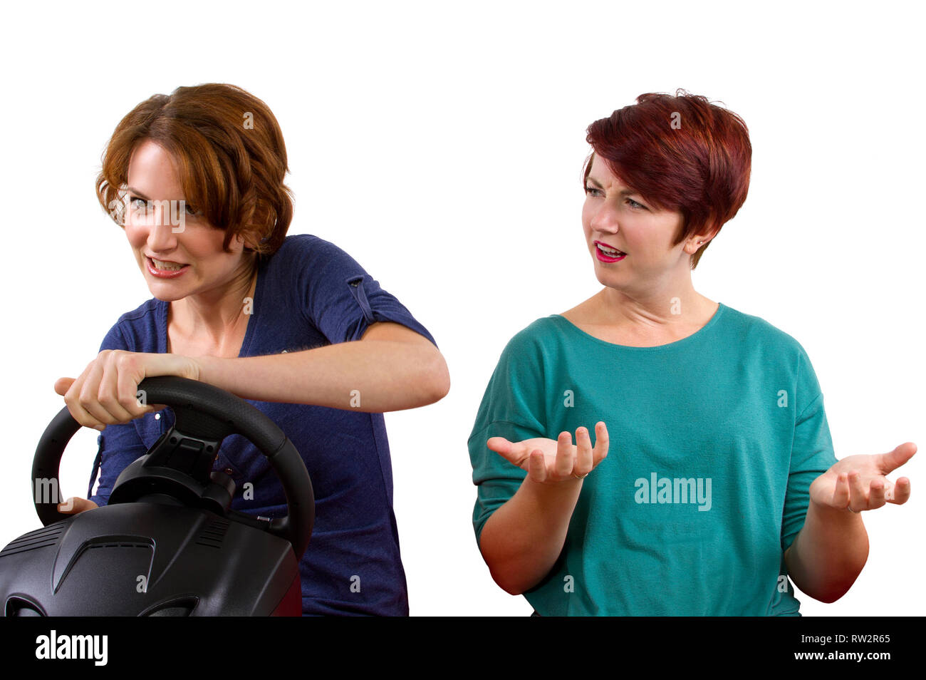 annoying female passenger by being a "backseat driver Stock Photo Alamy