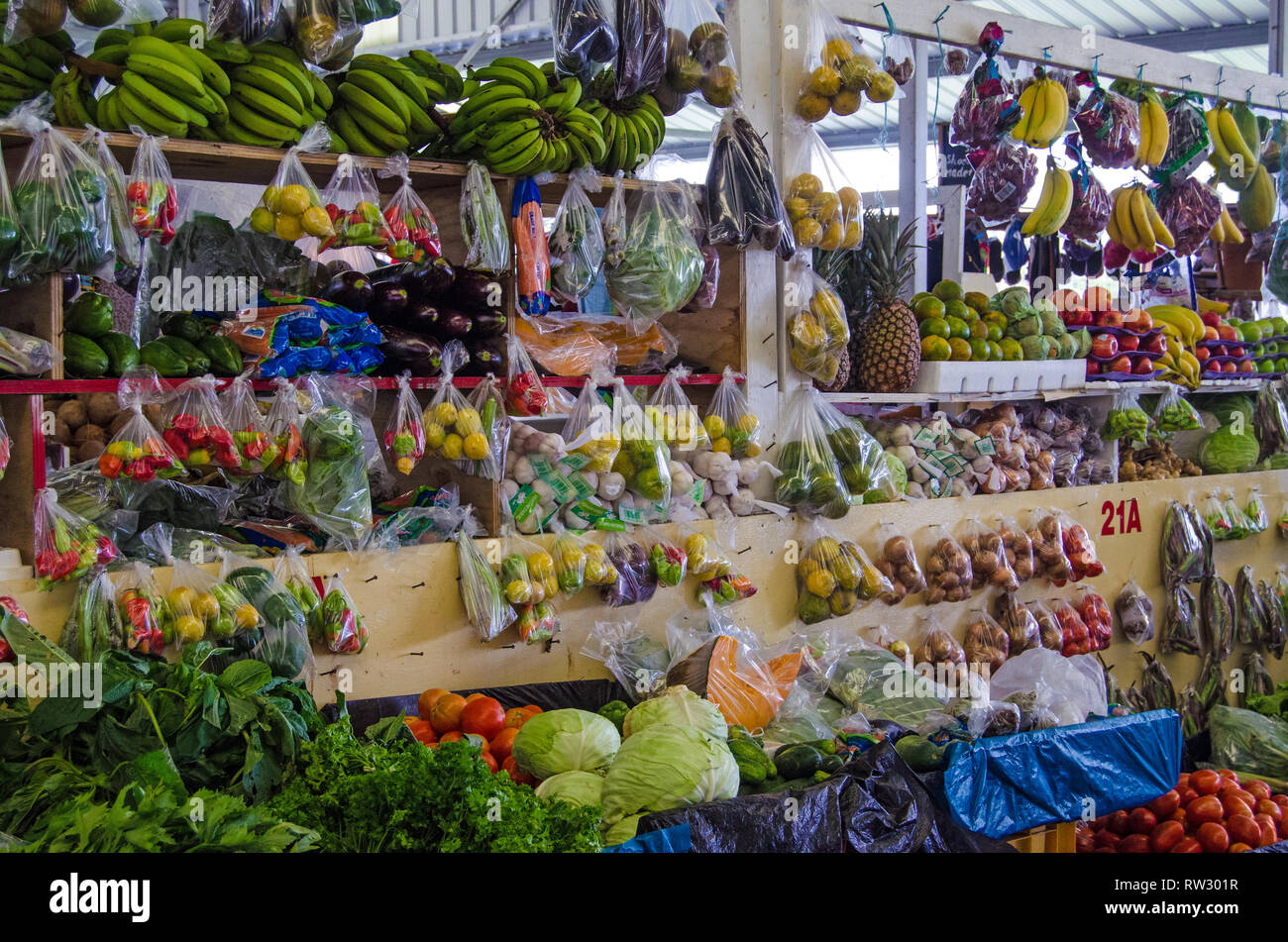 Fresh fruit and vegetables for sale at the covered market in