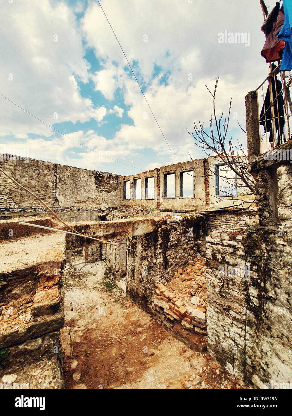 Ruined stone house in Gjirokaster Albania Stock Photo Alamy