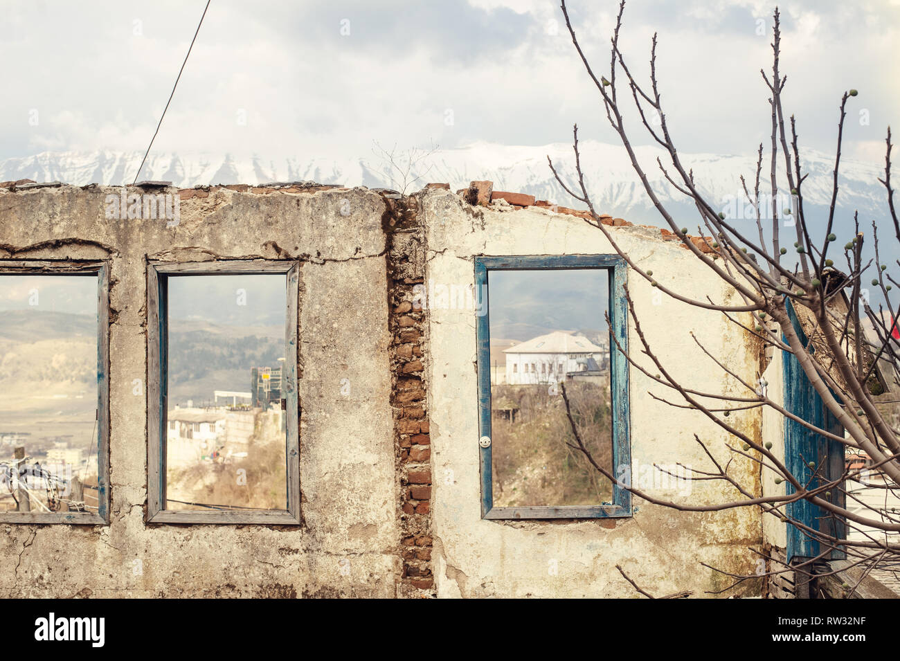 Ruined stone house in Gjirokaster Albania Stock Photo Alamy