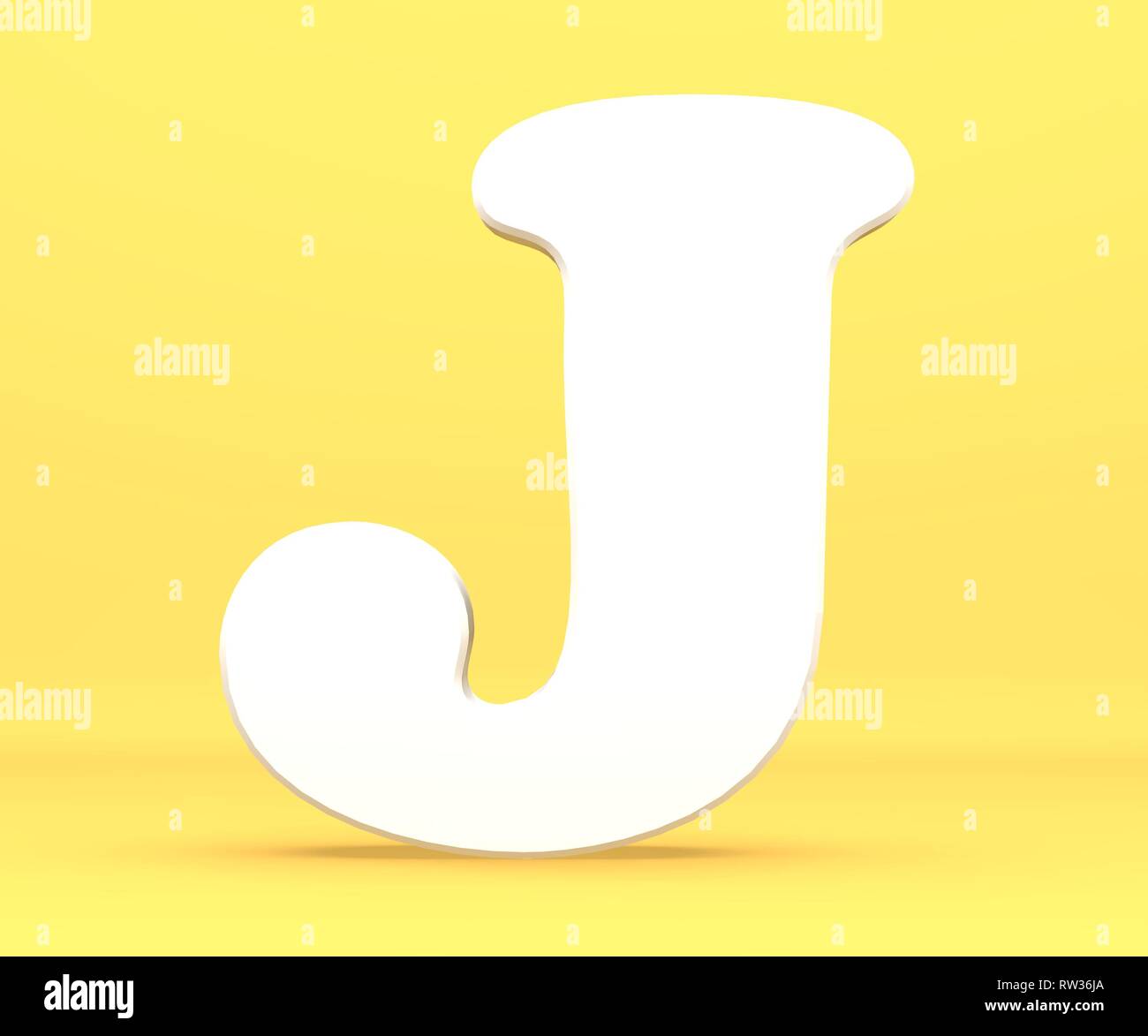 3d rendering illustration. White paper letter alphabet character J font. Front view capital symbol on a blue background. Stock Photo