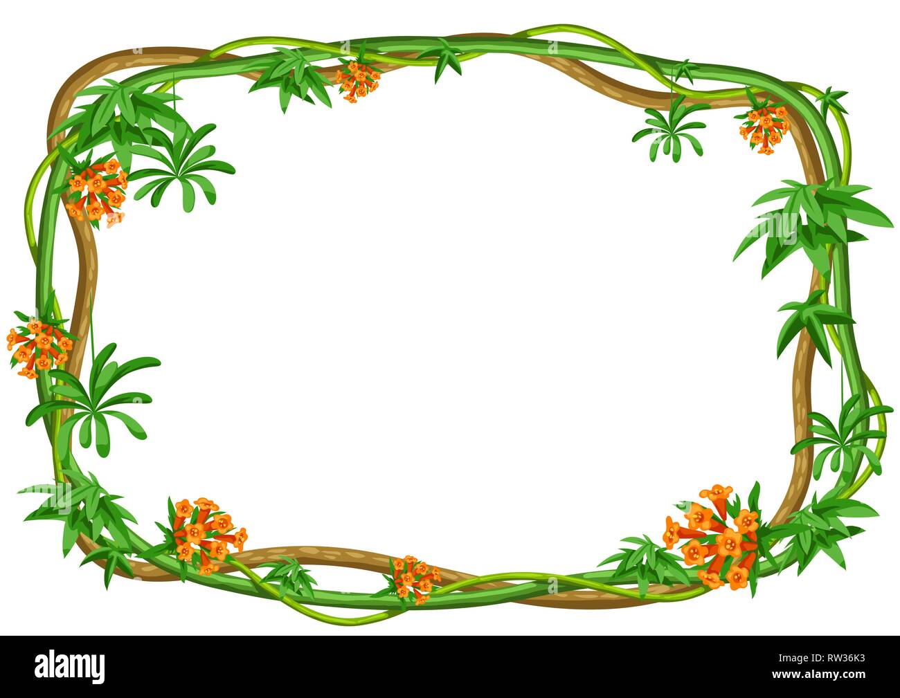 Twisted wild lianas branches frame. Jungle vines plants. Stock Vector