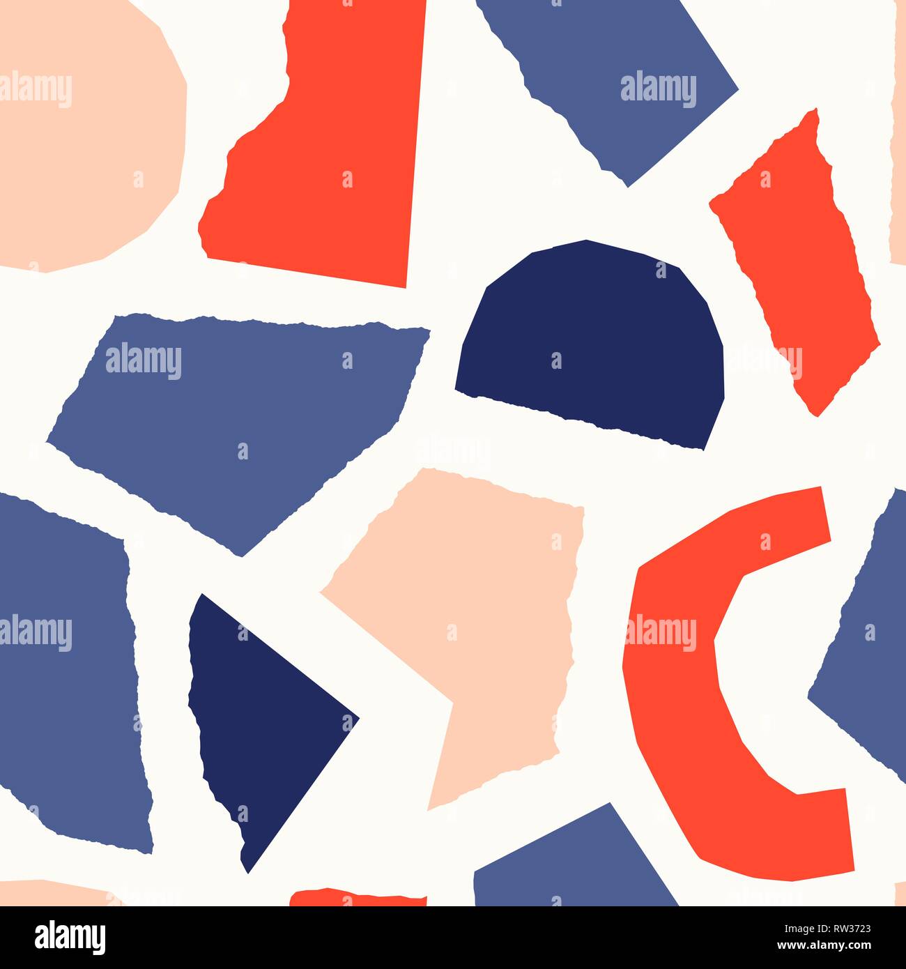Seamless repeating pattern with paper shapes in red, blue and blush ...
