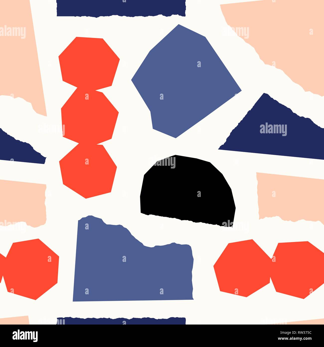 Seamless repeating pattern with paper shapes in red, blue, black and ...