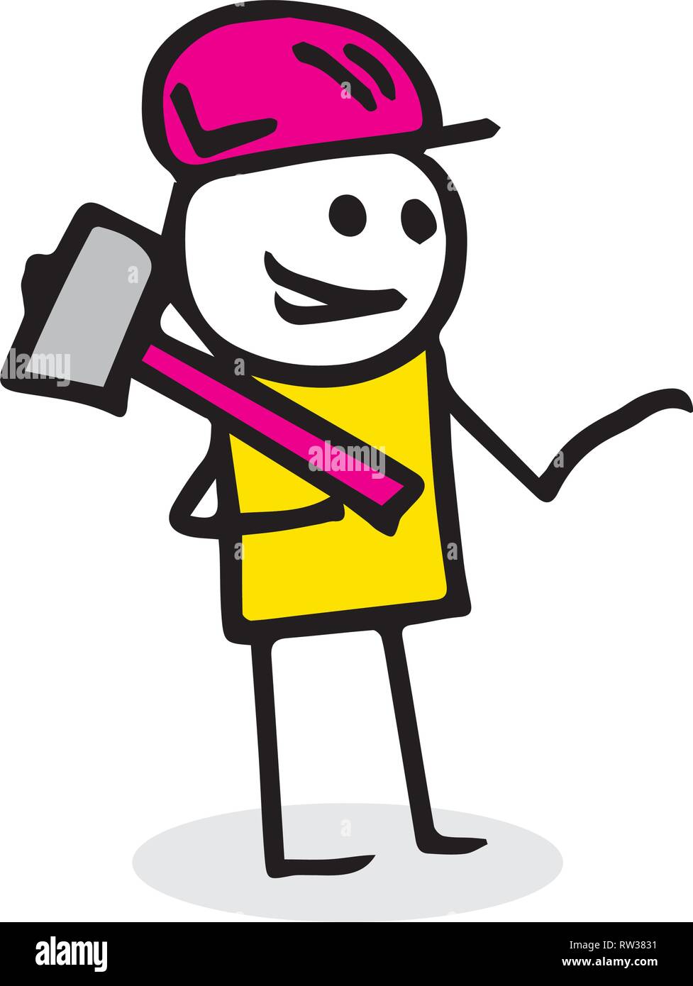 Construction worker ready to do some repairs. Freehand vector drawing. Stock Vector
