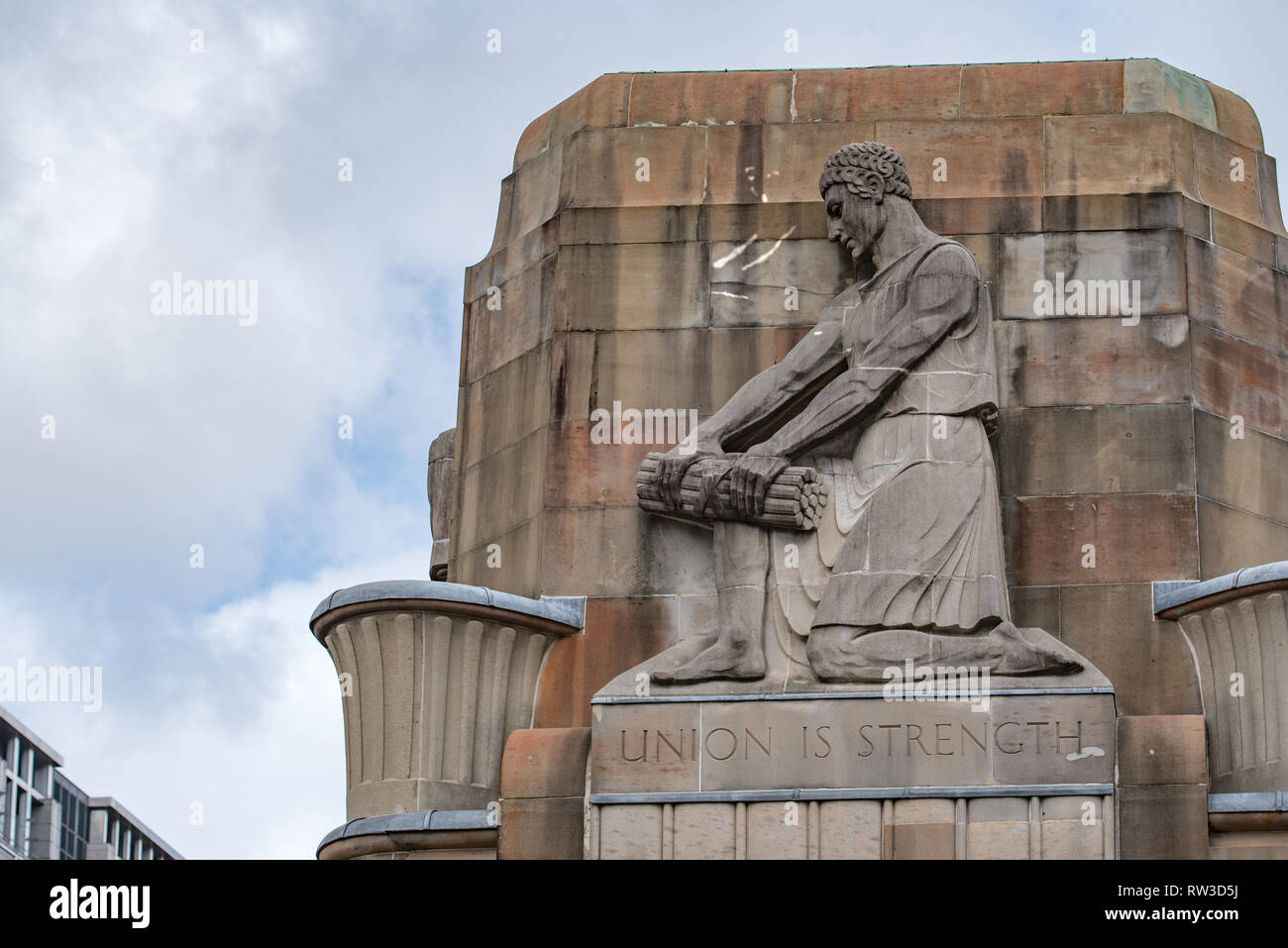 An ancient Egyptian type sculpture on the tower above the original MLC