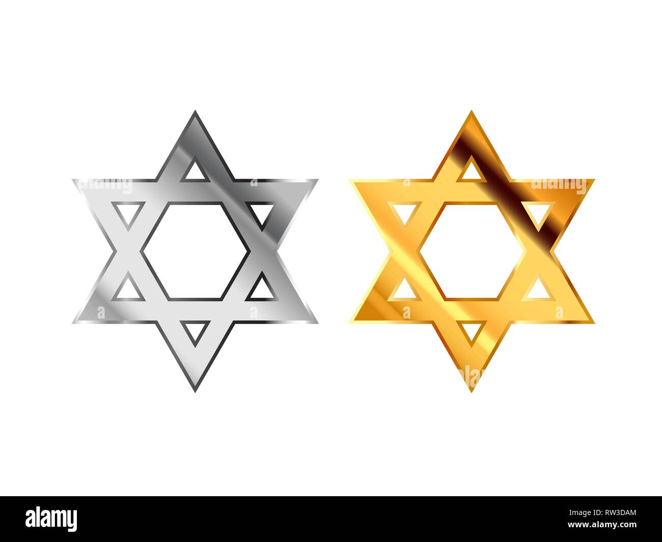 Judaism religious signs made from glossy silver and gold metall isolated on white Stock Vector