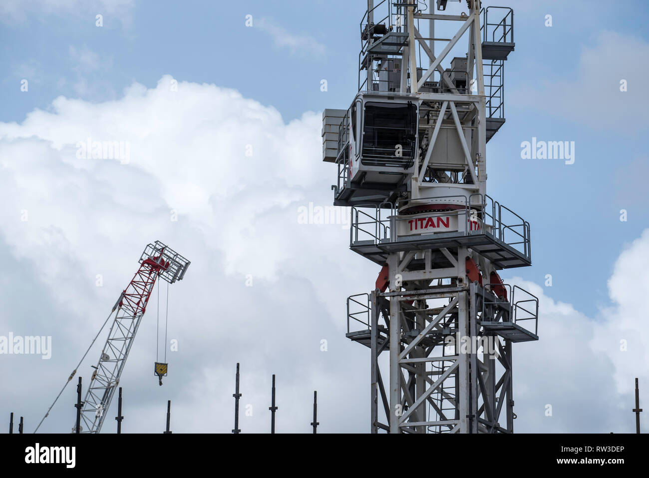 Heavyweight high level luffing construction cranes on a worksite in Sydney Australia Stock Photo