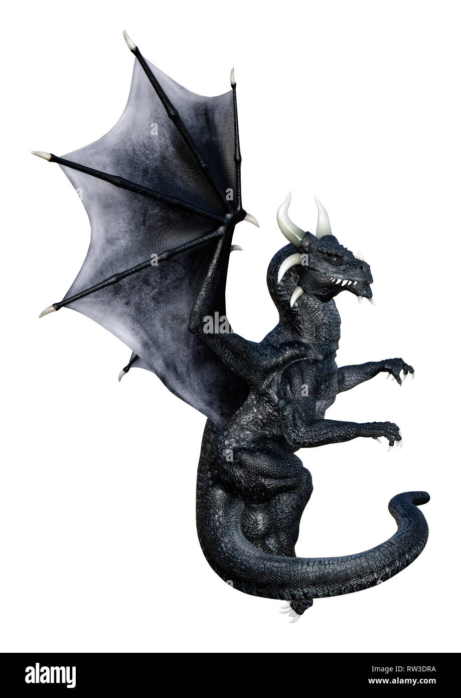 3D rendering of a black fantasy dragon isolated on white background ...