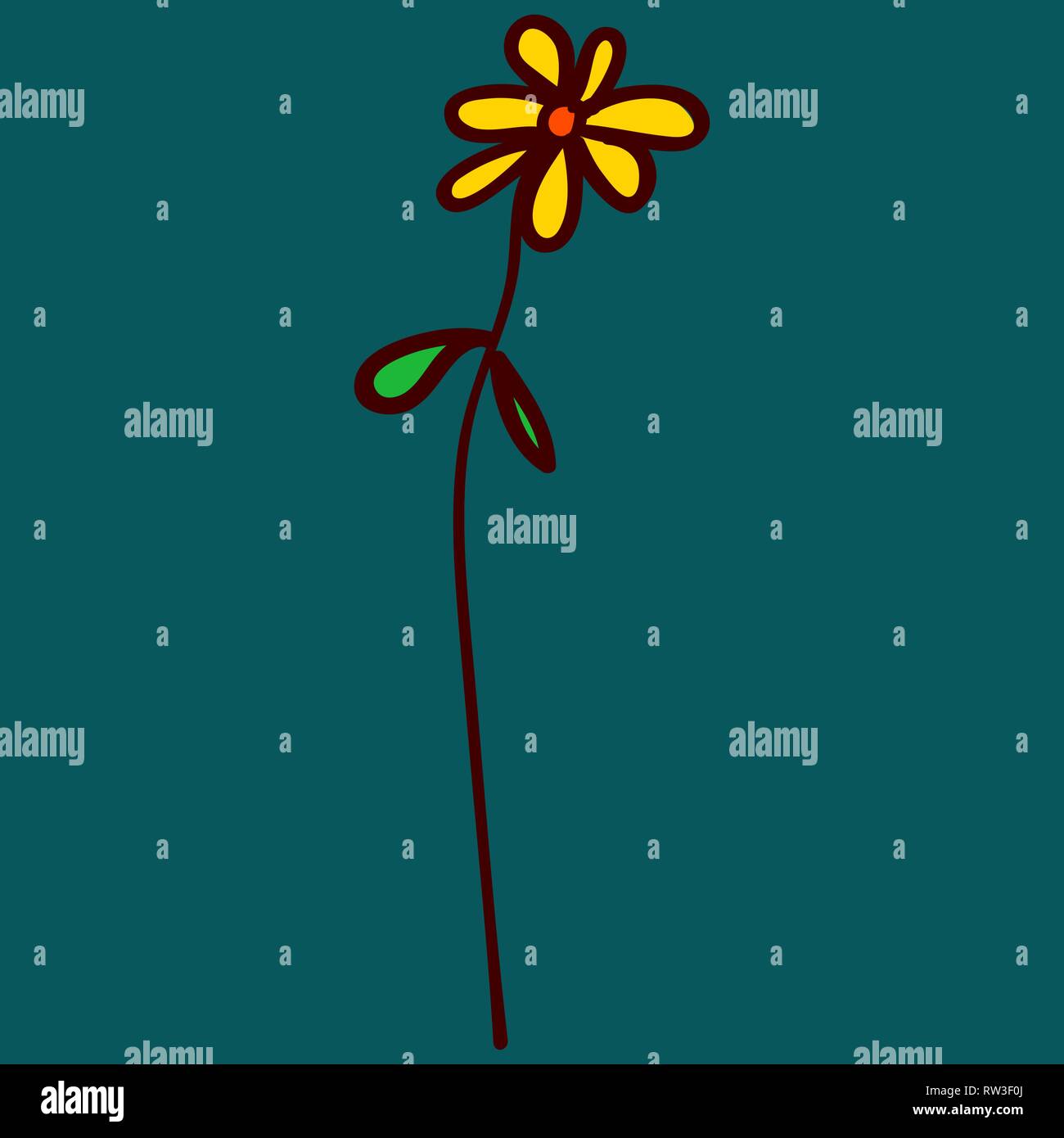 Children drawn flower in doodle style. Painted and isolated on a colored background. Vector illustration Stock Vector