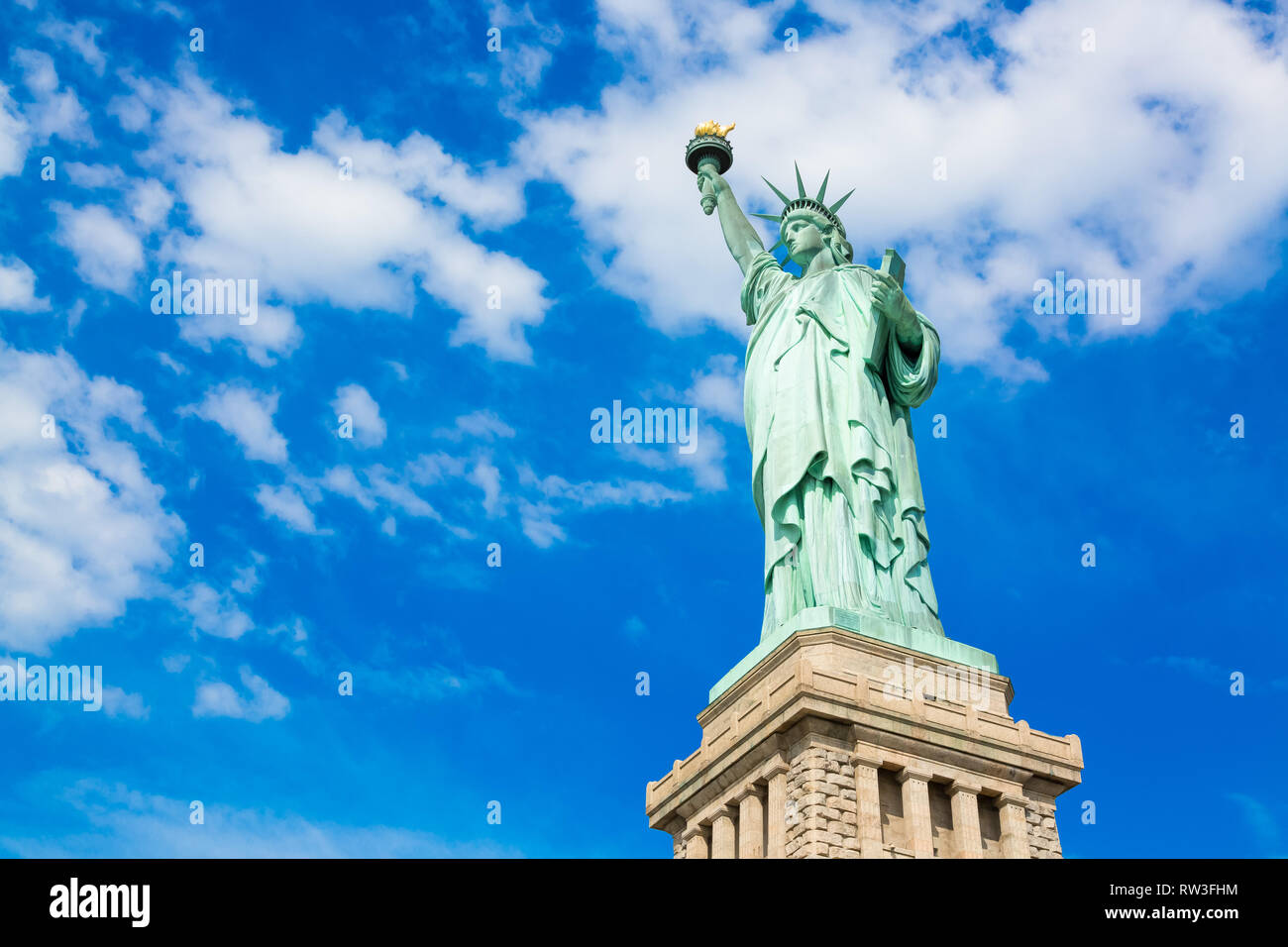 The Statue of Liberty is a colossal neoclassical sculpture on Liberty Island in New York Harbor
