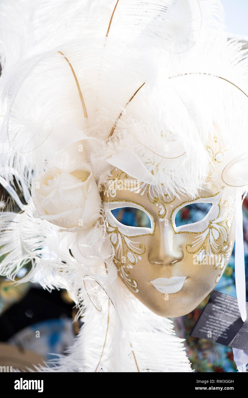 Decorative Venetian Mask With The White Feathers Stock Photo