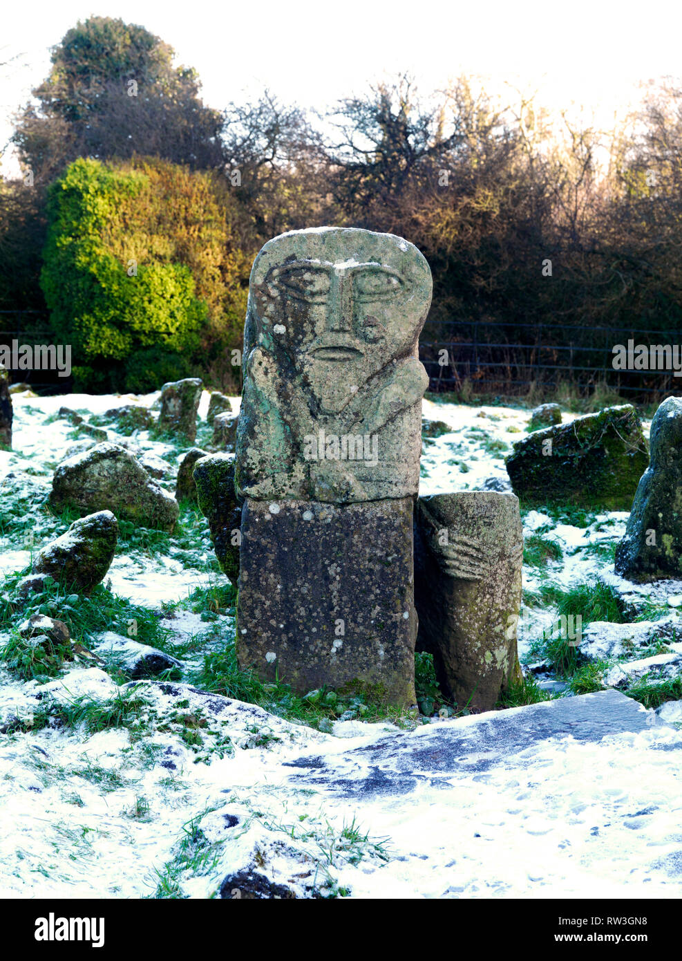 Janus Stone, Boa Island, Lower Lough Erne, Co. Fermanagh, Northern Ireland Stock Photo