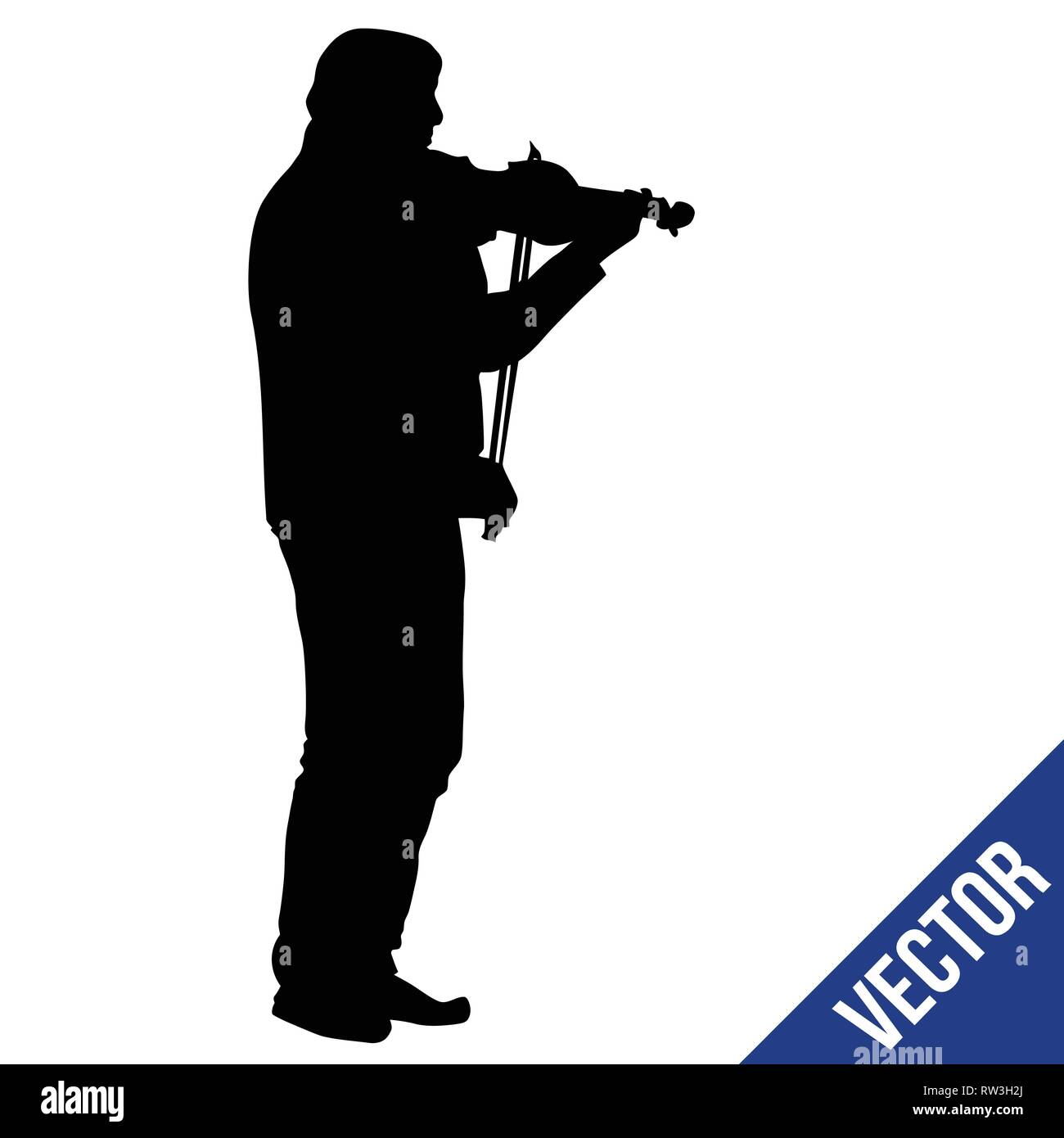 Man silhouette playing violin on white background, vector illustration Stock Vector