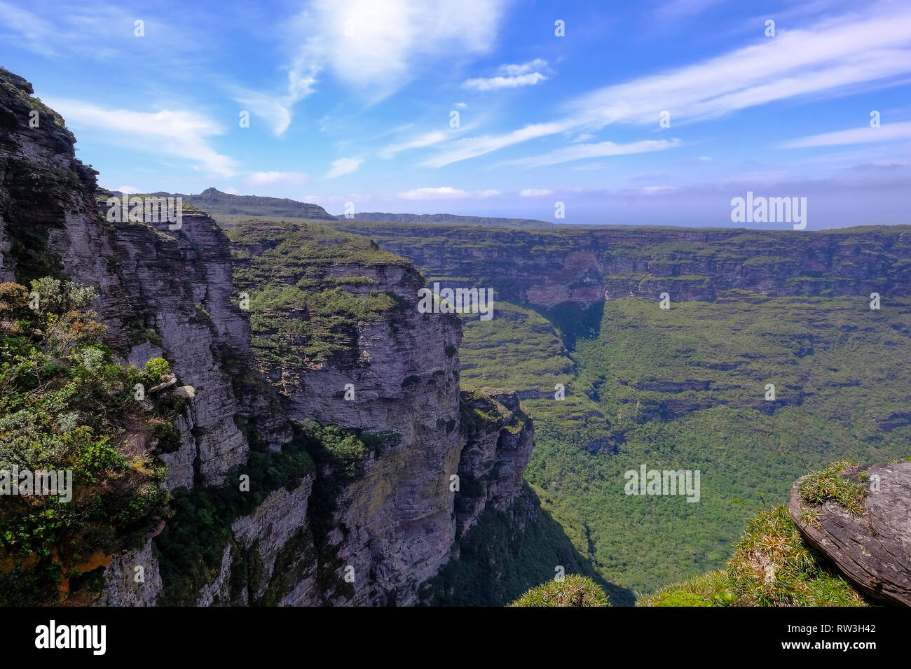 View of landscape at Cachoeira Da Fumaca, Smoke Waterfall, in Vale Do Capao, Chapada Diamantina