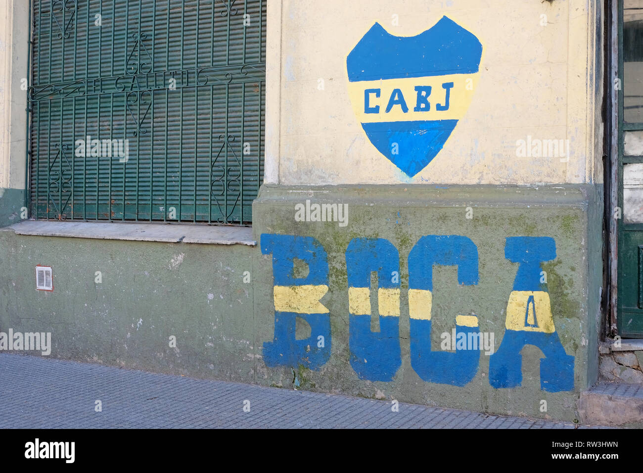 Colorful street art on a wall in the streets of the La Boca district
