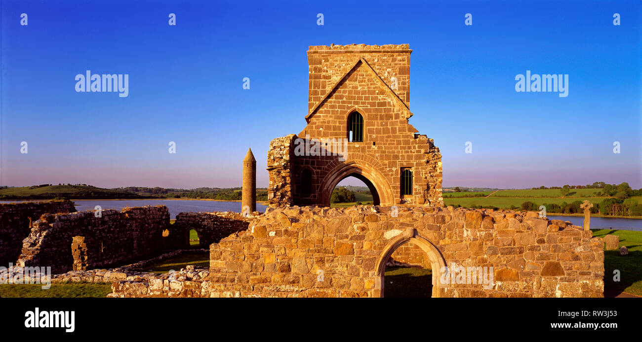 Devenish Island Monastry and Round Tower, County Fermanagh Stock Photo