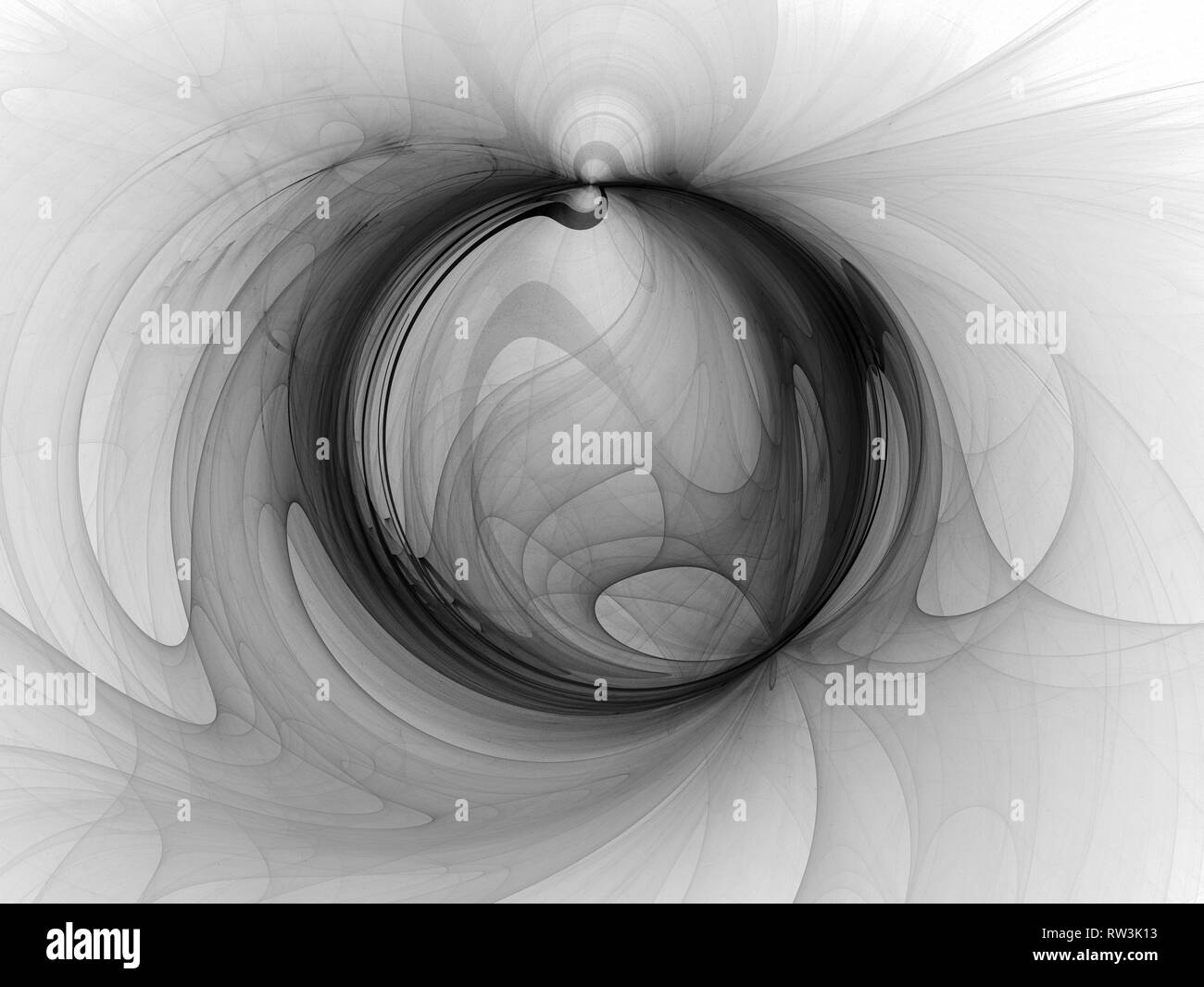 Black and white plasma ring , computer generated abstract intensity map, inverted black and white, 3D rendering Stock Photo