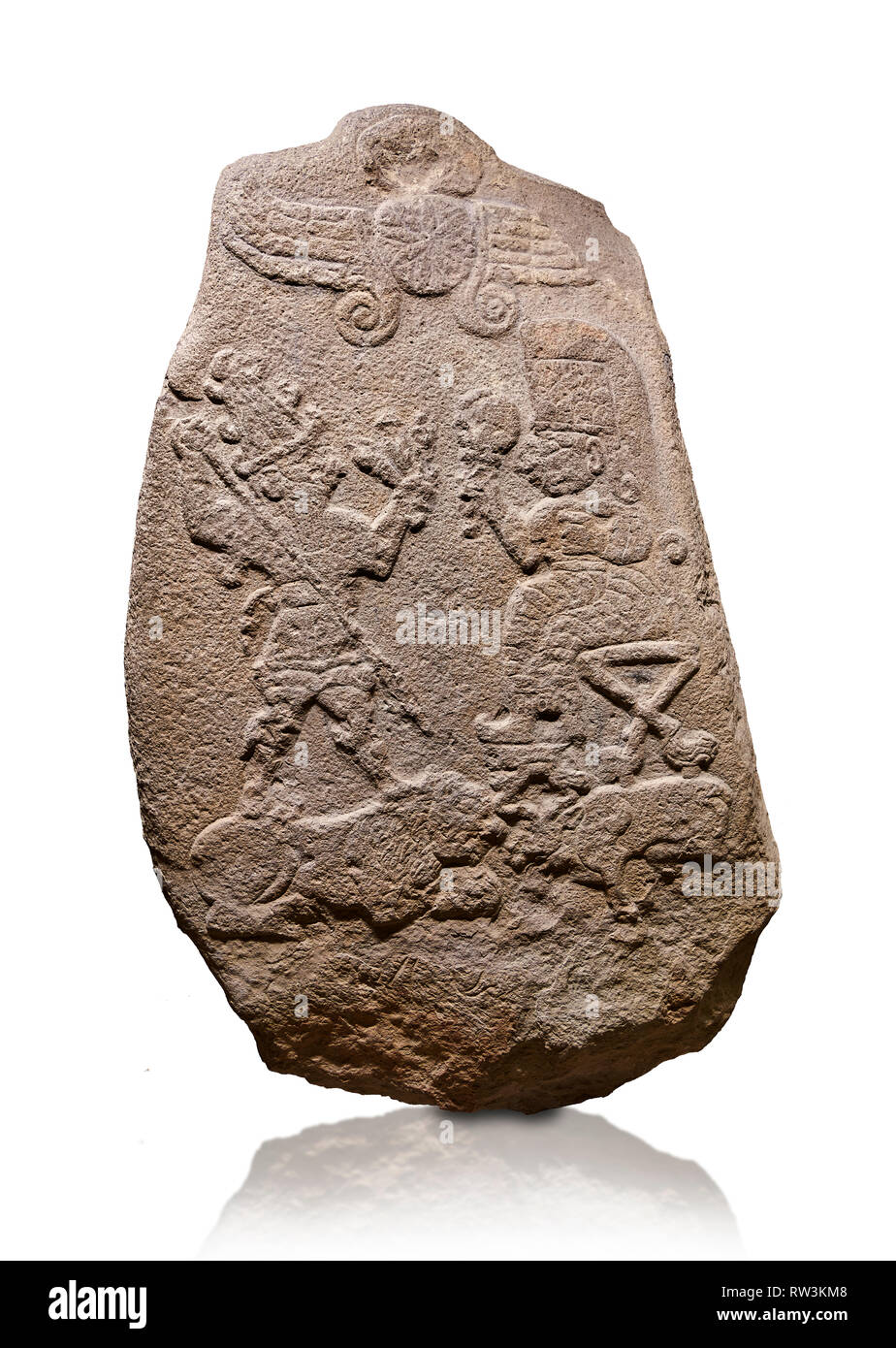 Aslantepe Hittite relief sculpted Stele. Limestone, Aslantepe, Malatya, 1200-700 B.C. Anatolian Civilizations Museum, Ankara, Turkey.  Under the winge Stock Photo