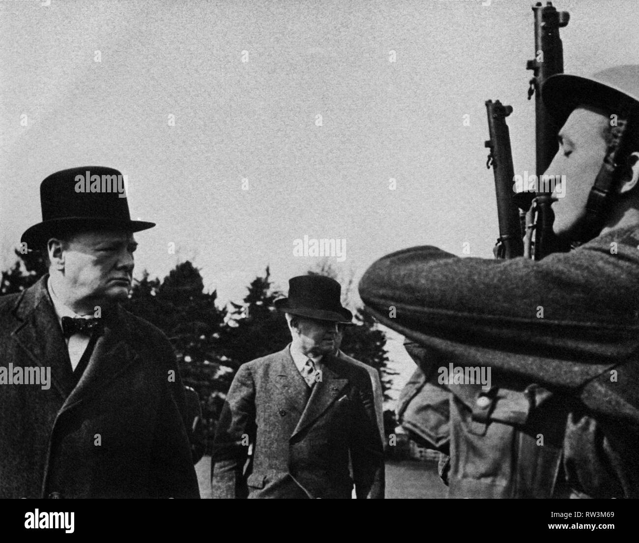 Winston Churchill inspecting Czechoslovak forces in England. August 1941 Stock Photo