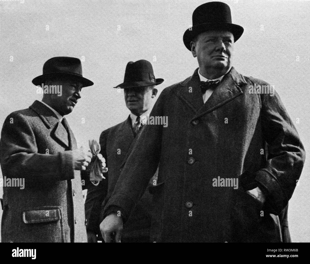 Winston Churchill inspecting Czechoslovak forces in England. President Benes of Czechoslovakia on left of picture. August 1941 Stock Photo