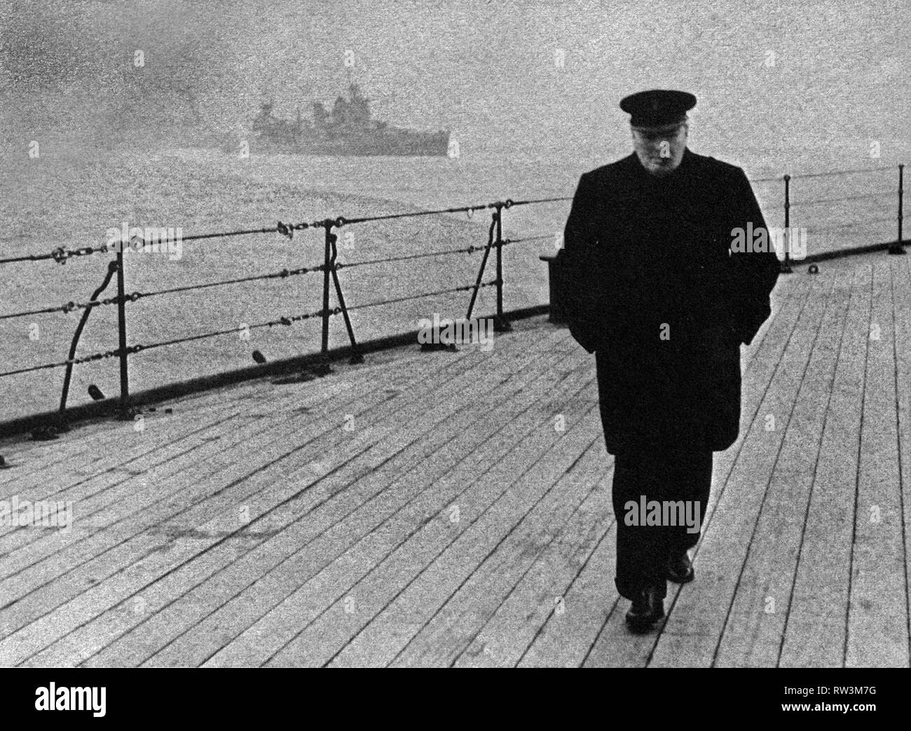 Winston Churchill  aboard HMS Prince of Wales, Newfoundland August 1941 Stock Photo