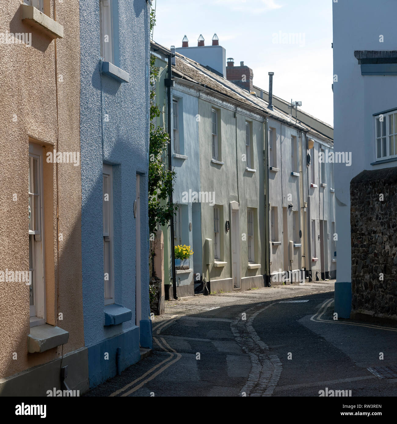 Appledore, North devon, England, UK. February 2019. Very narrow street of terraced homes in this