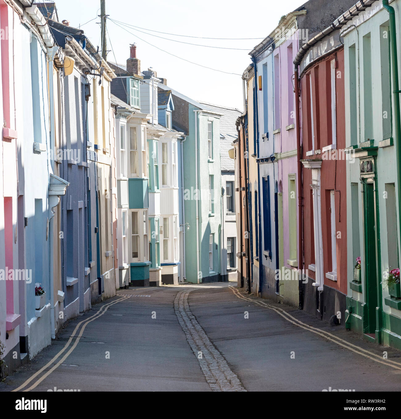 Appledore, North devon, England, UK. February 2019. Very narrow street of terraced homes in this popular seaside Devonshire town in winter Stock Photo