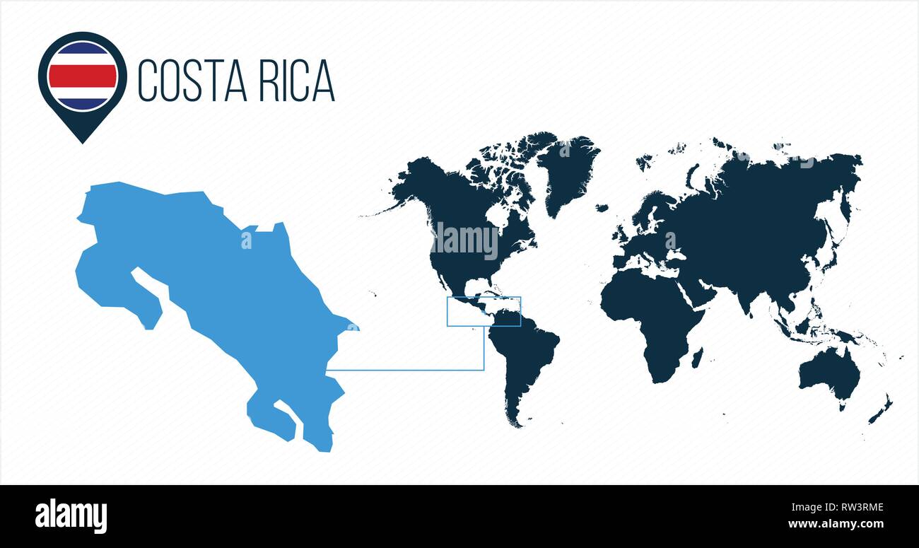 Costa Rica Map Located On A World Map With Flag And Map Pointer Or Pin Costa Rica Map Located On A World Map With Flag And Map Pointer Or Pin Infographic Map Vector Illustration Isolated On White RW3RME