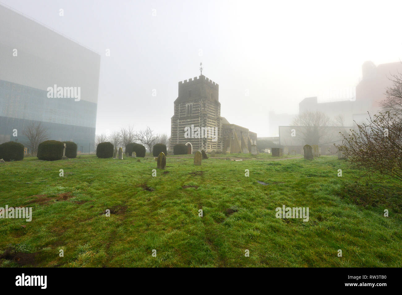 St. Clement's Church West Thurrock, surrounded by Procter & Gamble