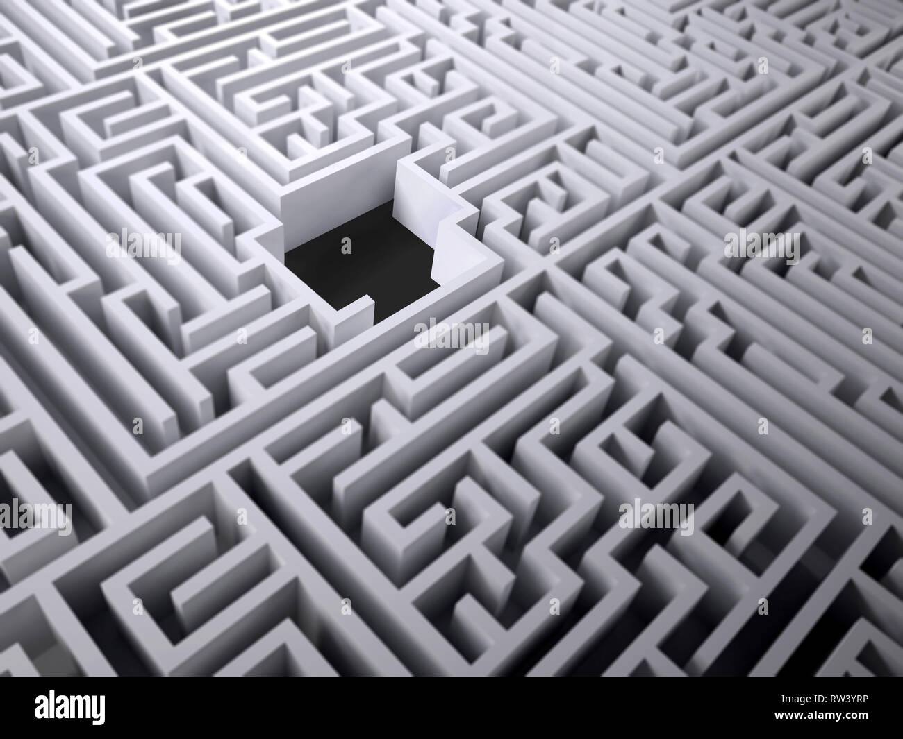 labyrinth maze with black hole space inside, 3d illustration Stock Photo