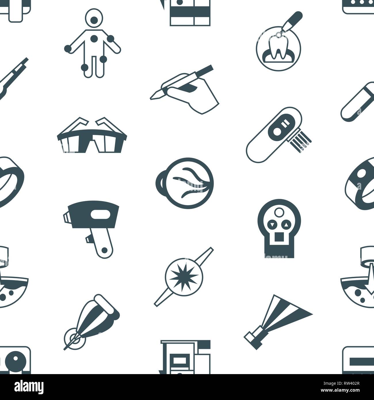 Digital vector medical lasers simple icons, flat style seamless pattern infographics Stock Vector