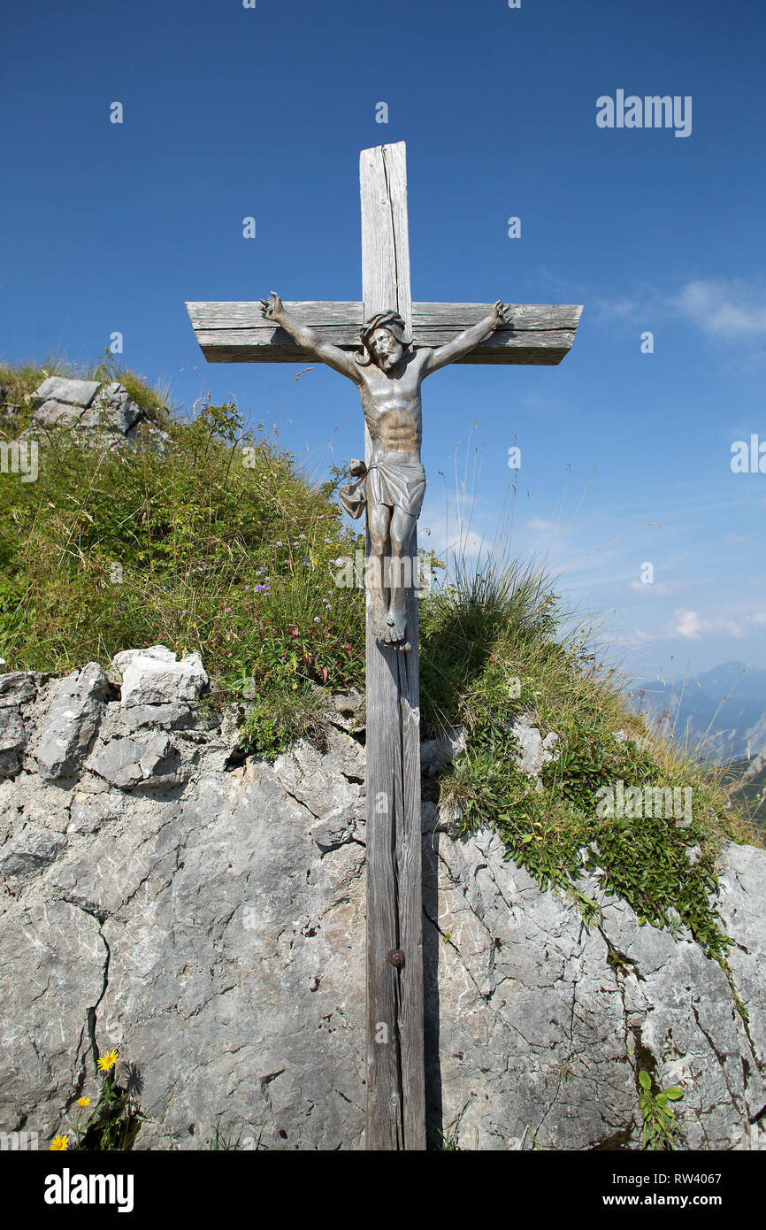 Cross at Heimgarten mountain in Bavaria, Germany in summertime Stock Photo