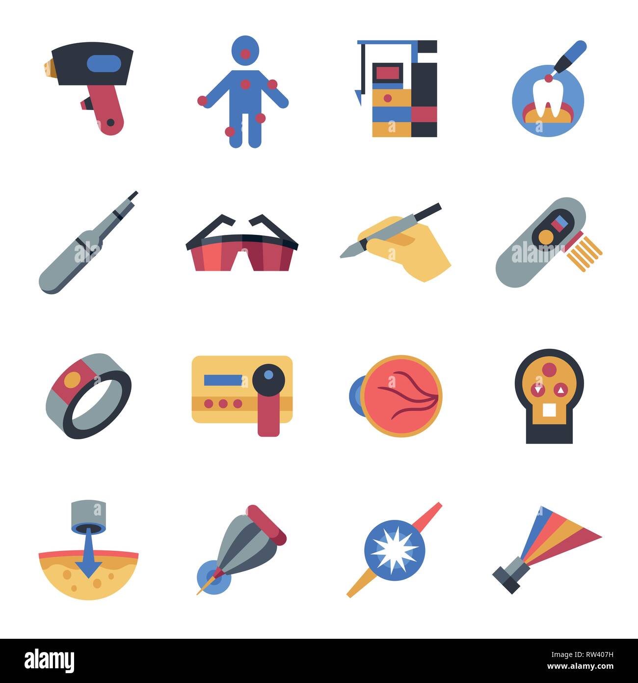 Digital vector medical lasers healthcare simple icons, flat style ...