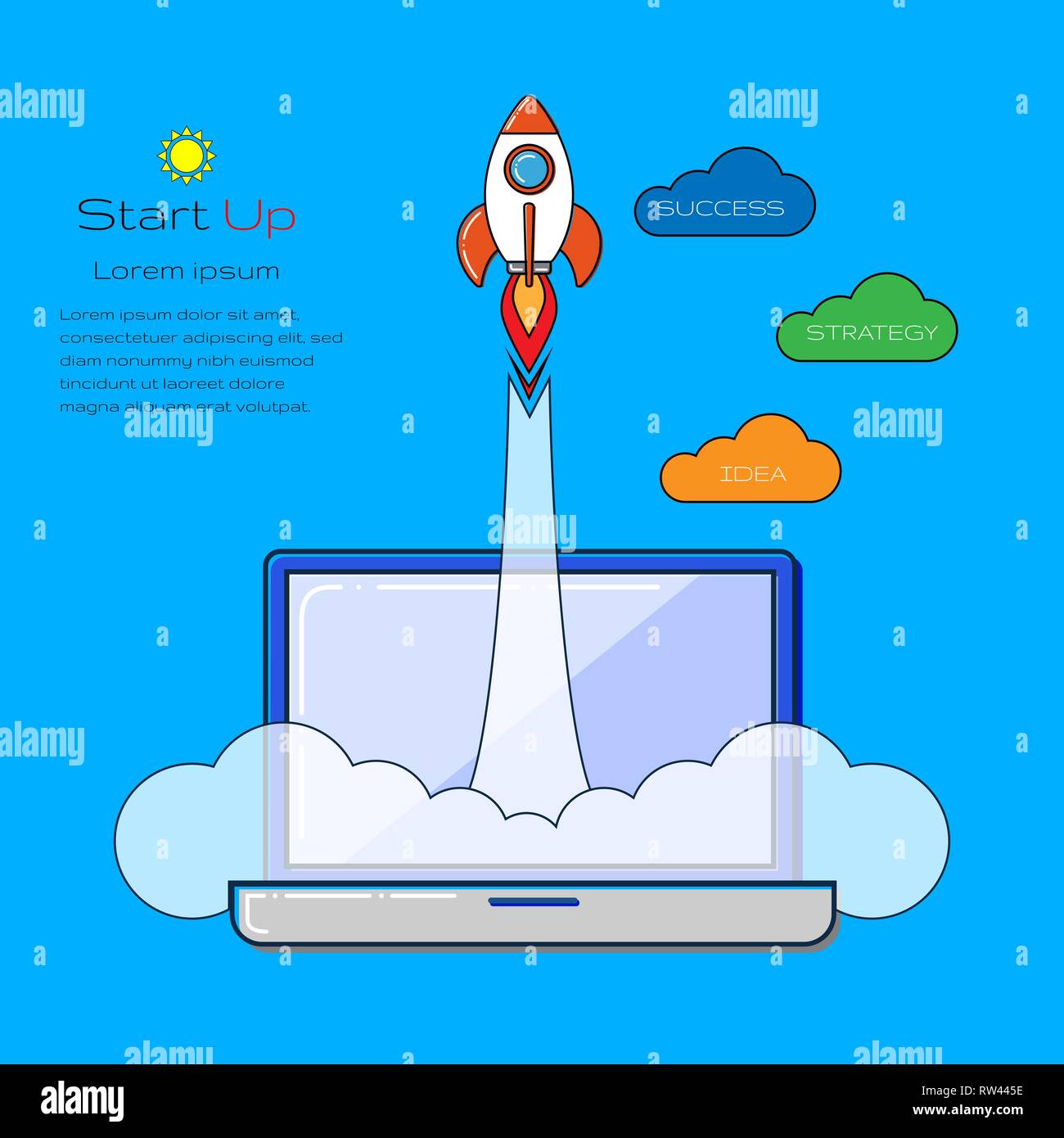 Flat line concept of Successful launch of startup Stock Vector Image ...