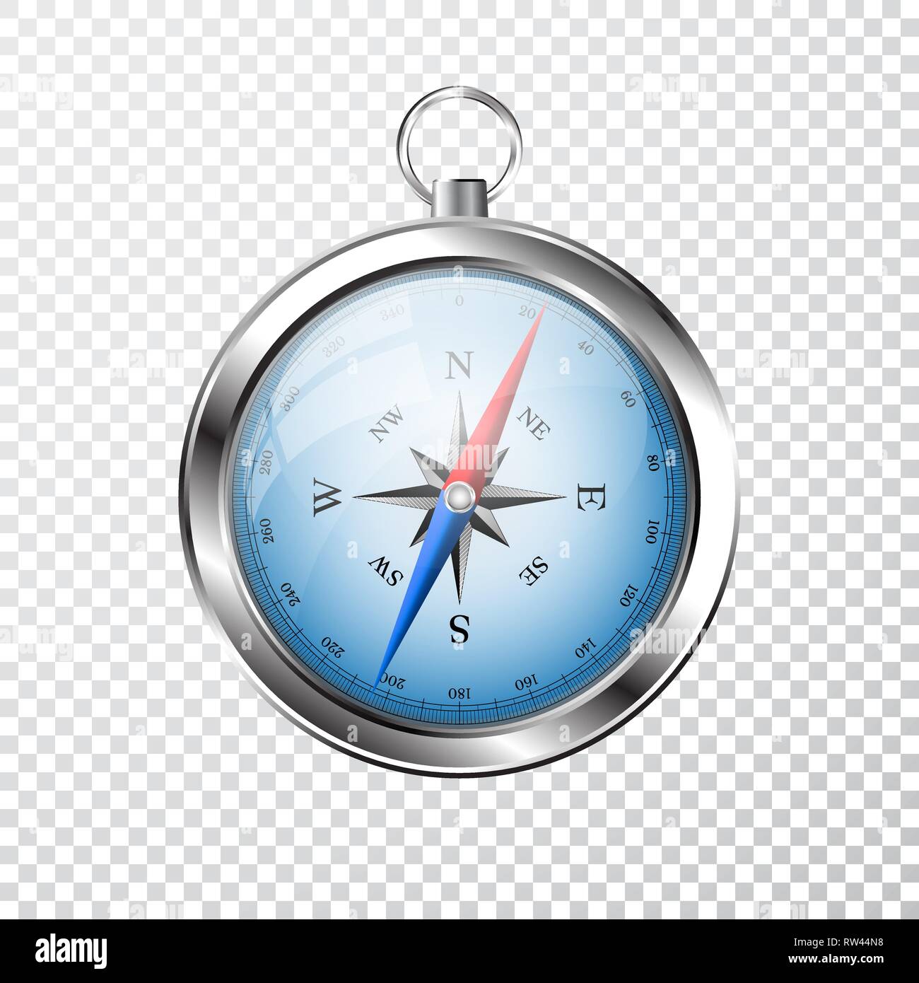 Glossy Compass with windrose on transparent background. Vector Illustration. Stock Vector