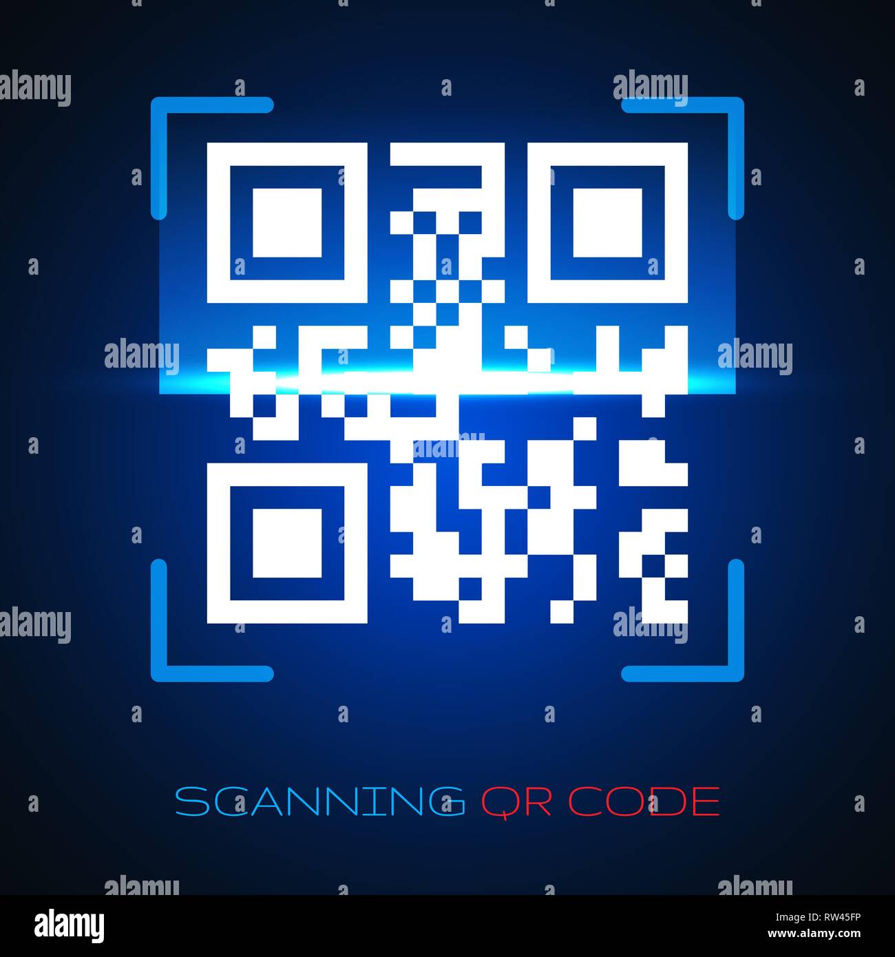 Vector QR code sample for smartphone scanning isolated on blue background. Stock Vector