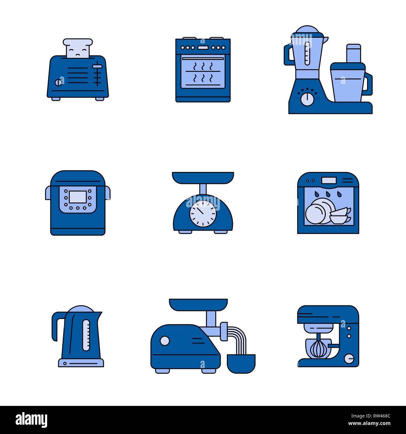 Kitchen utensils and household appliances icons Stock Vector