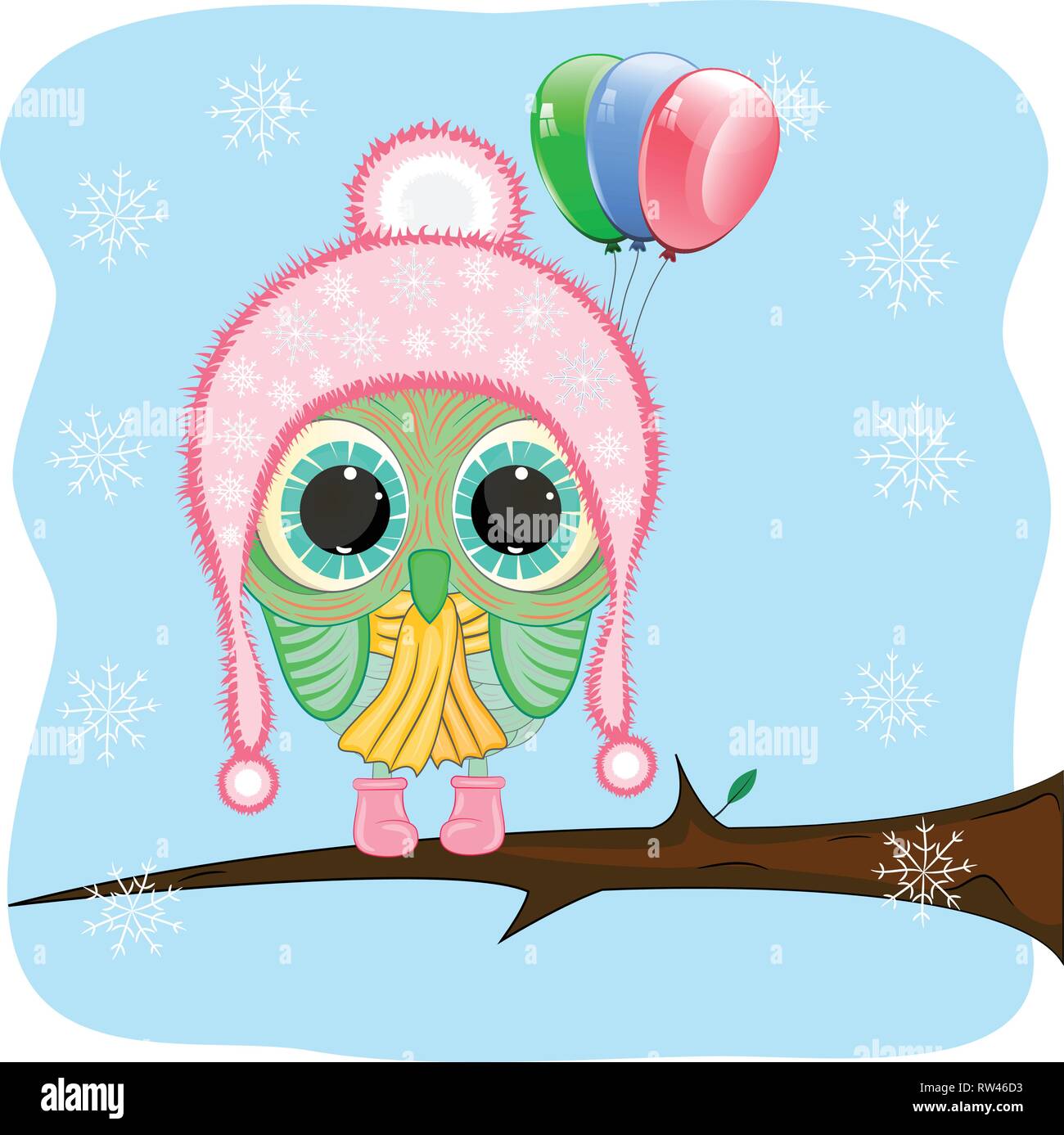 Cute owl and air balloons cartoon vector illustration Stock Vector ...