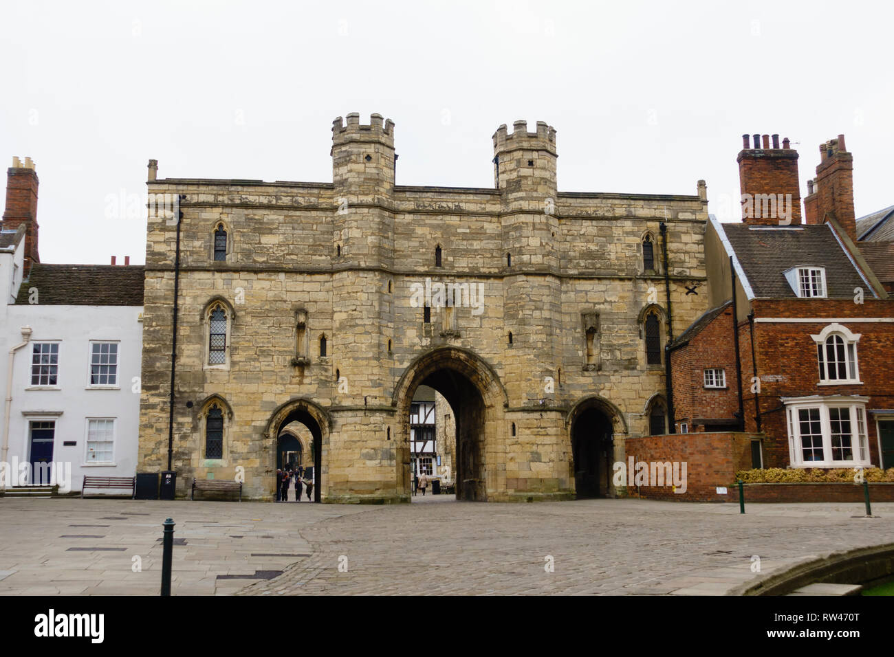 Exchequergate medieval gate house leading to Lincoln Cathedral, Lincolnshire, England Stock Photo