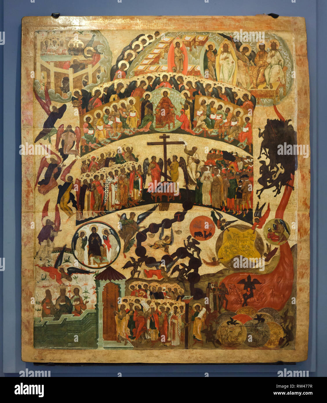 Last Judgment. Russian icon of the Yaroslavl icon painting school dated from the middle of the 16th century on display in the Yaroslavl Art Museum in Yaroslavl, Russia. Stock Photo