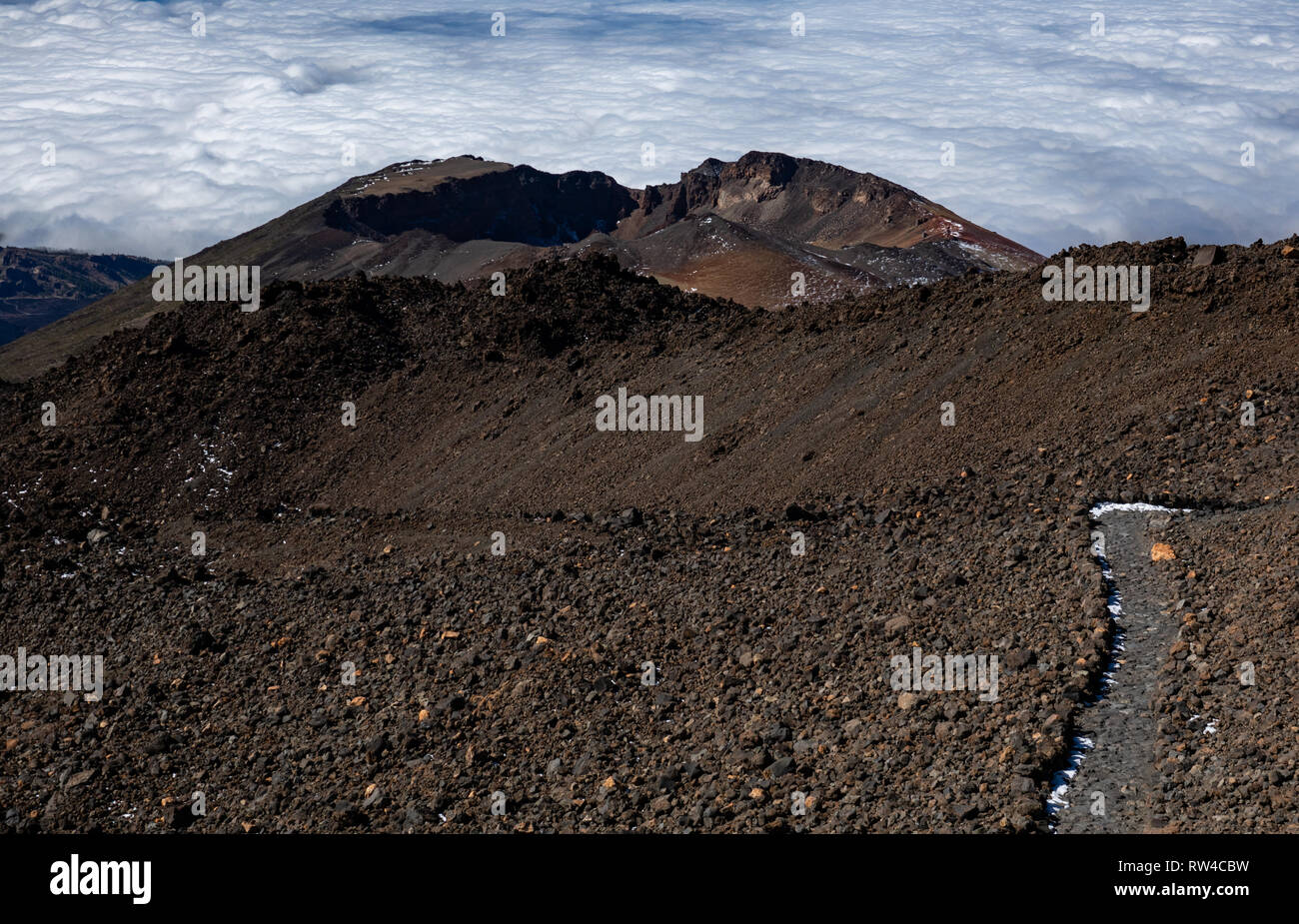 Pico viejo volcano crater and trekking track Stock Photo