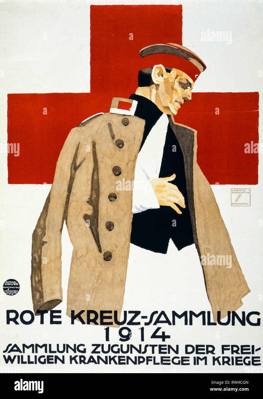 German World War 1 poster, Red Cross Collection 1914. Collection in favour of volunteer nurses in war, 1914, Ludwig Hohlwein Stock Photo