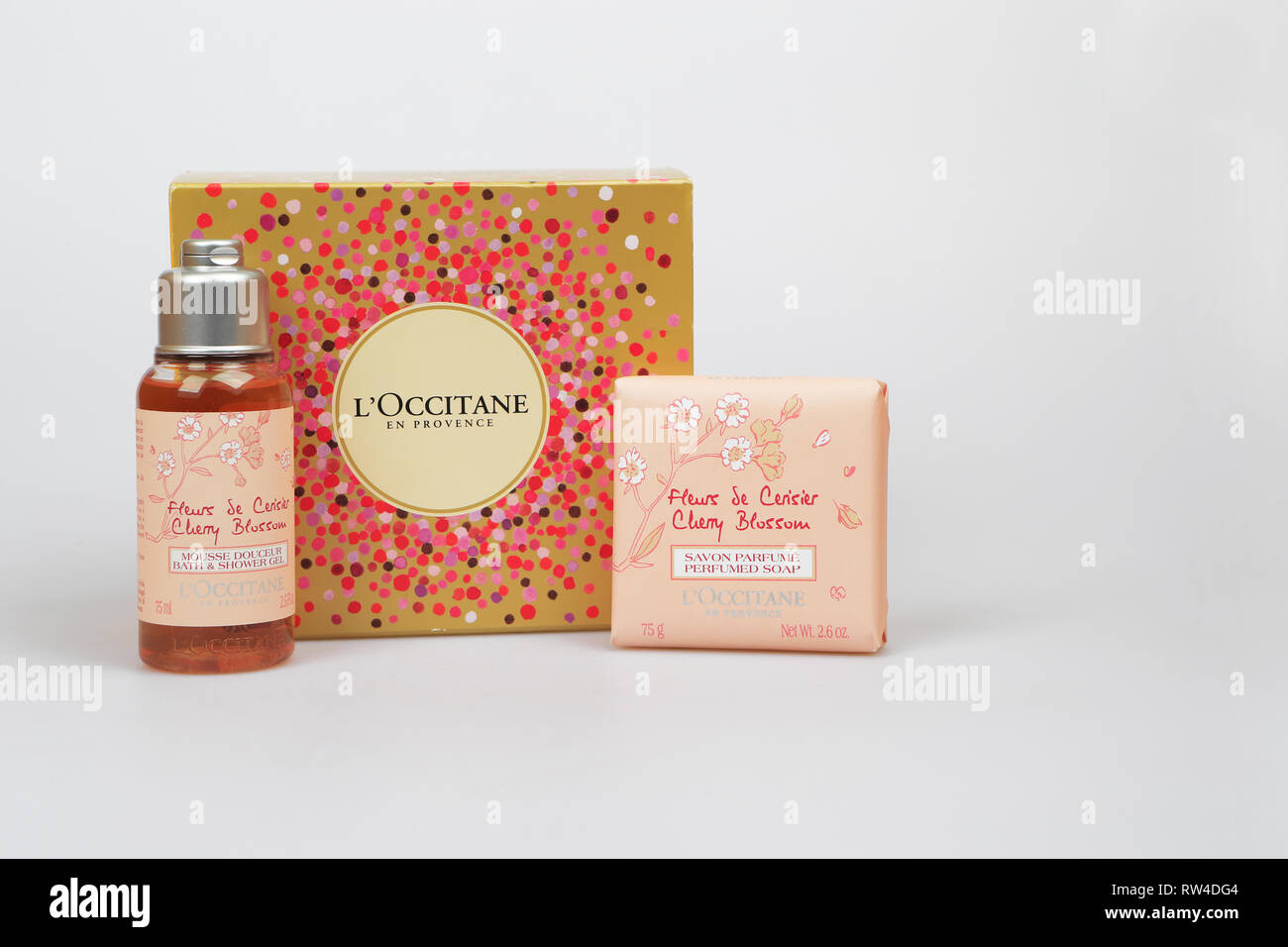 L'Occitane Bath and Shower Gel and Perfumed Soap Stock Photo - Alamy