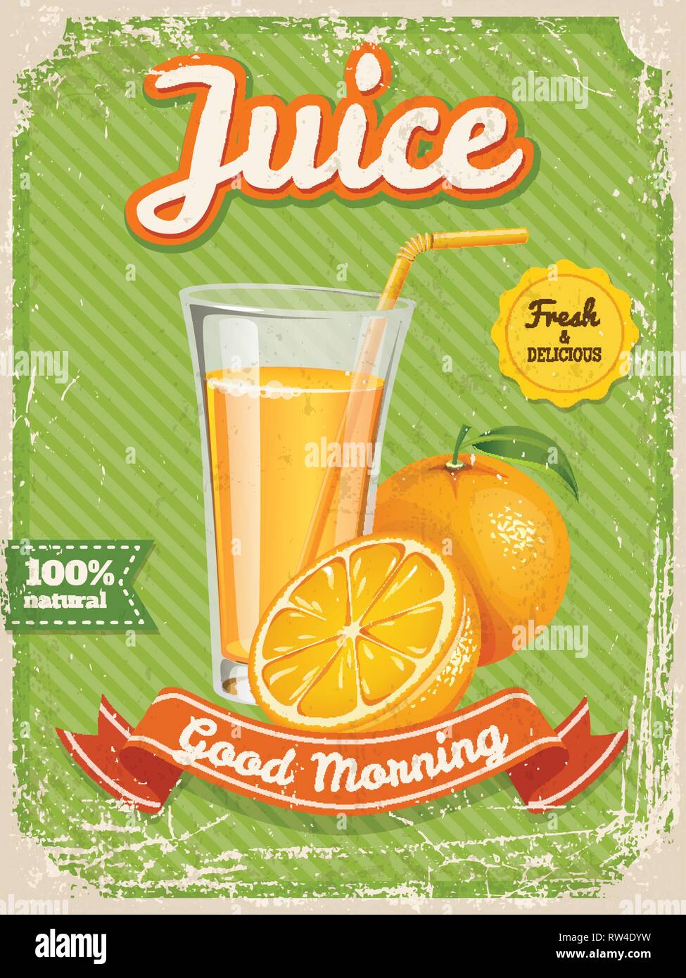 Vector orange juice poster in vintage style with typography elements Stock Vector Image & Art
